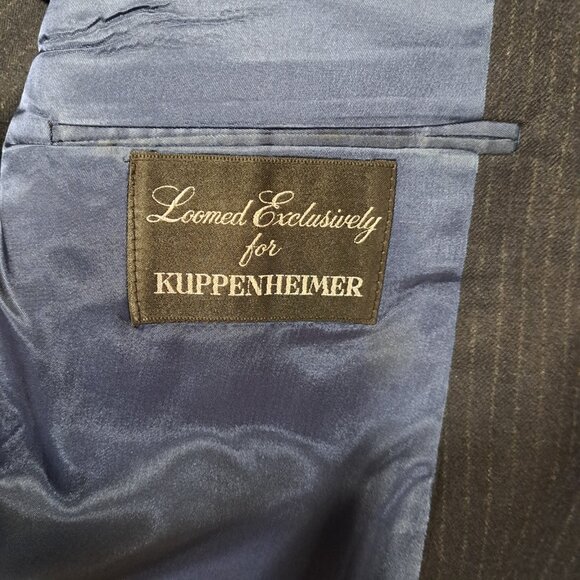 Vintage Kuppenheimer Mens Wool Suit 44R 34X32 Navy Blue Pinstripe 2 Piece USA - Picture 8 of 11